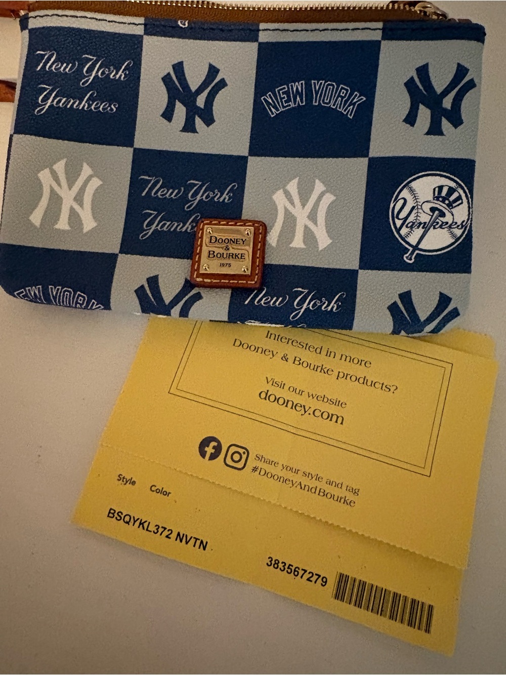 Dooney & Bourke Navy and Light Blue New York Yankees Checker Wristlet